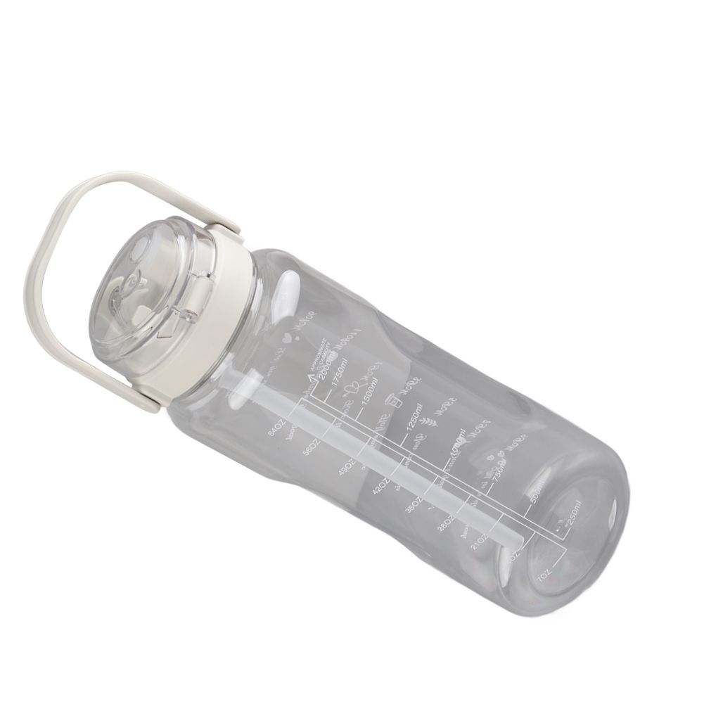 Large Water Bottle 2 Drinking Methods PC PP Material Clear Scale Portable Matte Large Water Jug with Straw for FitnessWhite 2000ml