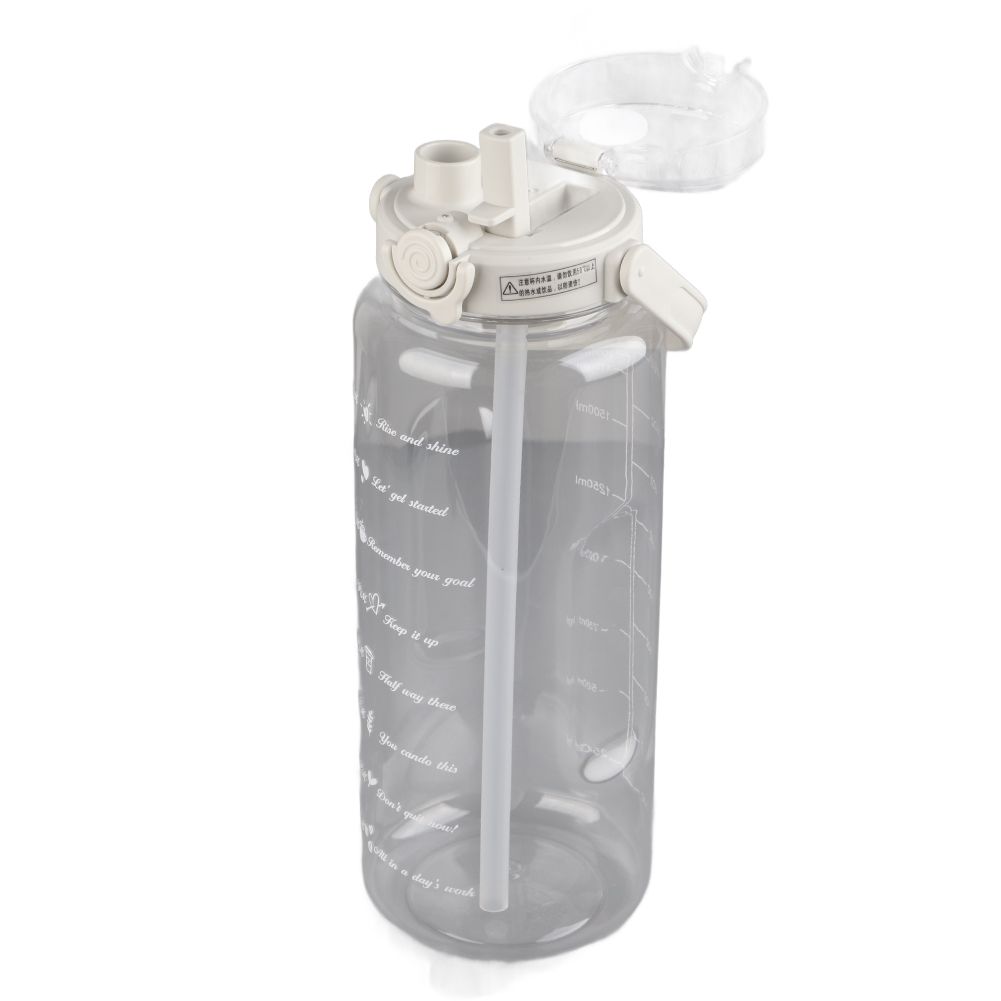 Large Water Bottle 2 Drinking Methods PC PP Material Clear Scale Portable Matte Large Water Jug with Straw for FitnessWhite 2000ml