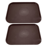 2Pcs Fast Food Tray Stackable Rectangular Light Weight Anti Slip PP Food Service Tray for Restaurants CafesBrown