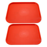 2Pcs Fast Food Tray Stackable Rectangular Light Weight Anti Slip PP Food Service Tray for Restaurants CafesOrange - Top-Down View