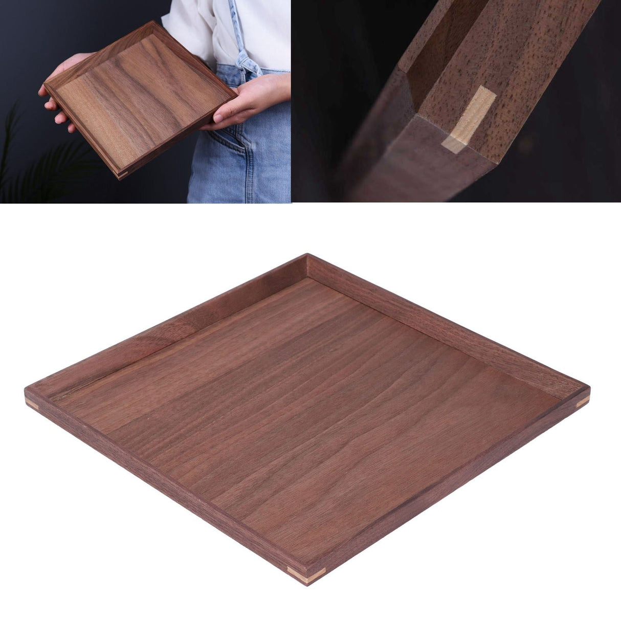 Wooden Tray Quadrate Shape Black Walnut Retro Classic Chinese Style Decorative Serving Tray for Tableware M