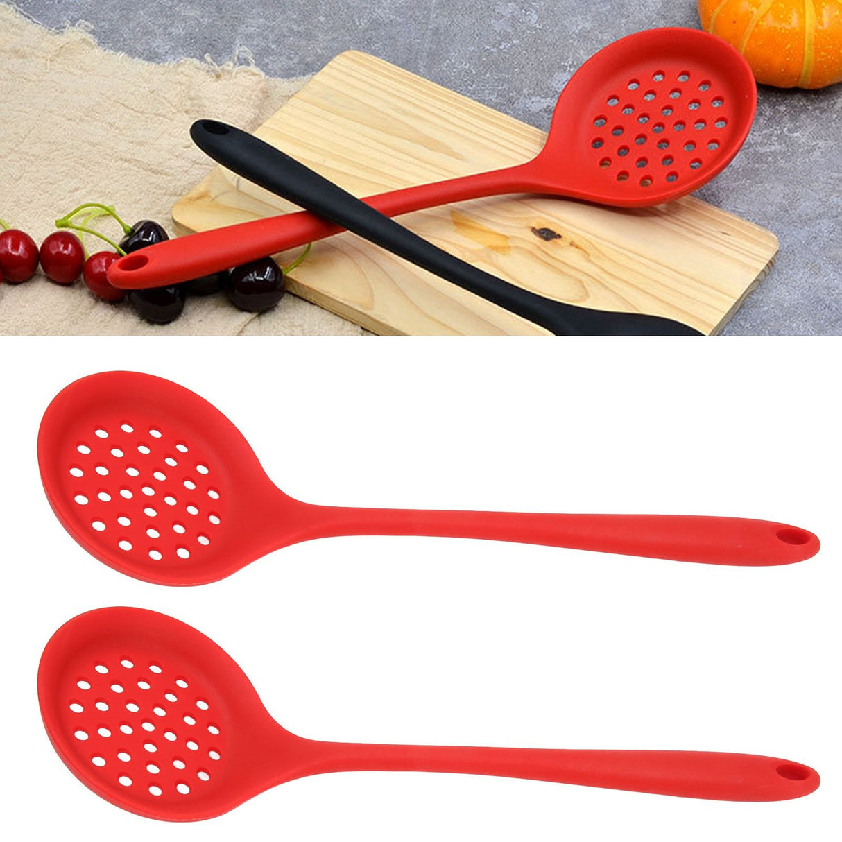 2Pcs Silicone Slotted Spoon Multifunction Soft Food Grade Silicone High Temperature Resistant Kitchen Ladle Strainer