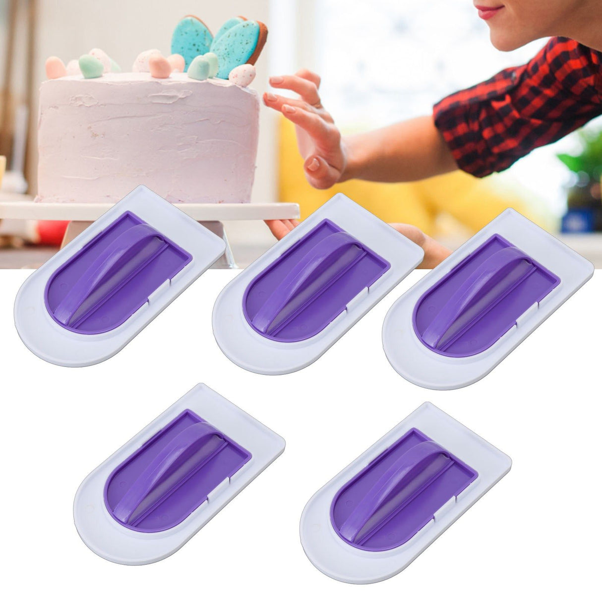 5Pcs Fondant Cake Smoother Food Grade Plastic Handle Design Cake Decorate Smoother Polisher for Home Cake Shop