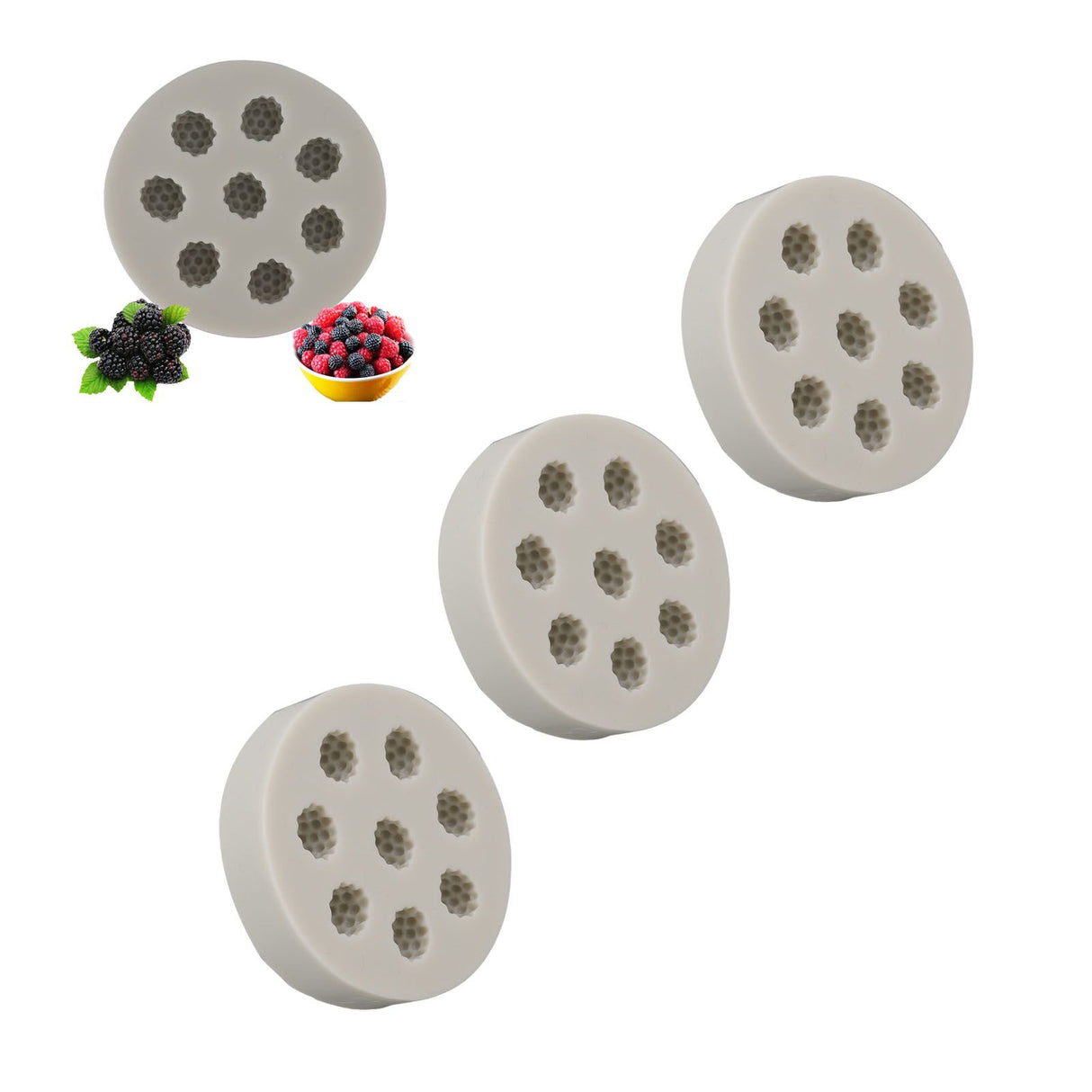 3Pcs Silicone Mold Raspberry Shape Easy Demoulding Flexible Soft Grey Baking Mold for DIY Cake Fondant Chocolate