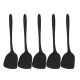 5Pcs Cooking Spatula with Hanging Hole Ergonomic Prevent Scalding Chinese Silicone Spatula for Kitchen Black - Front View