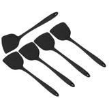 5Pcs Cooking Spatula with Hanging Hole Ergonomic Prevent Scalding Chinese Silicone Spatula for Kitchen Black - 45-Degree Angle