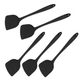 5Pcs Cooking Spatula with Hanging Hole Ergonomic Prevent Scalding Chinese Silicone Spatula for Kitchen Black - Close-Up Angle