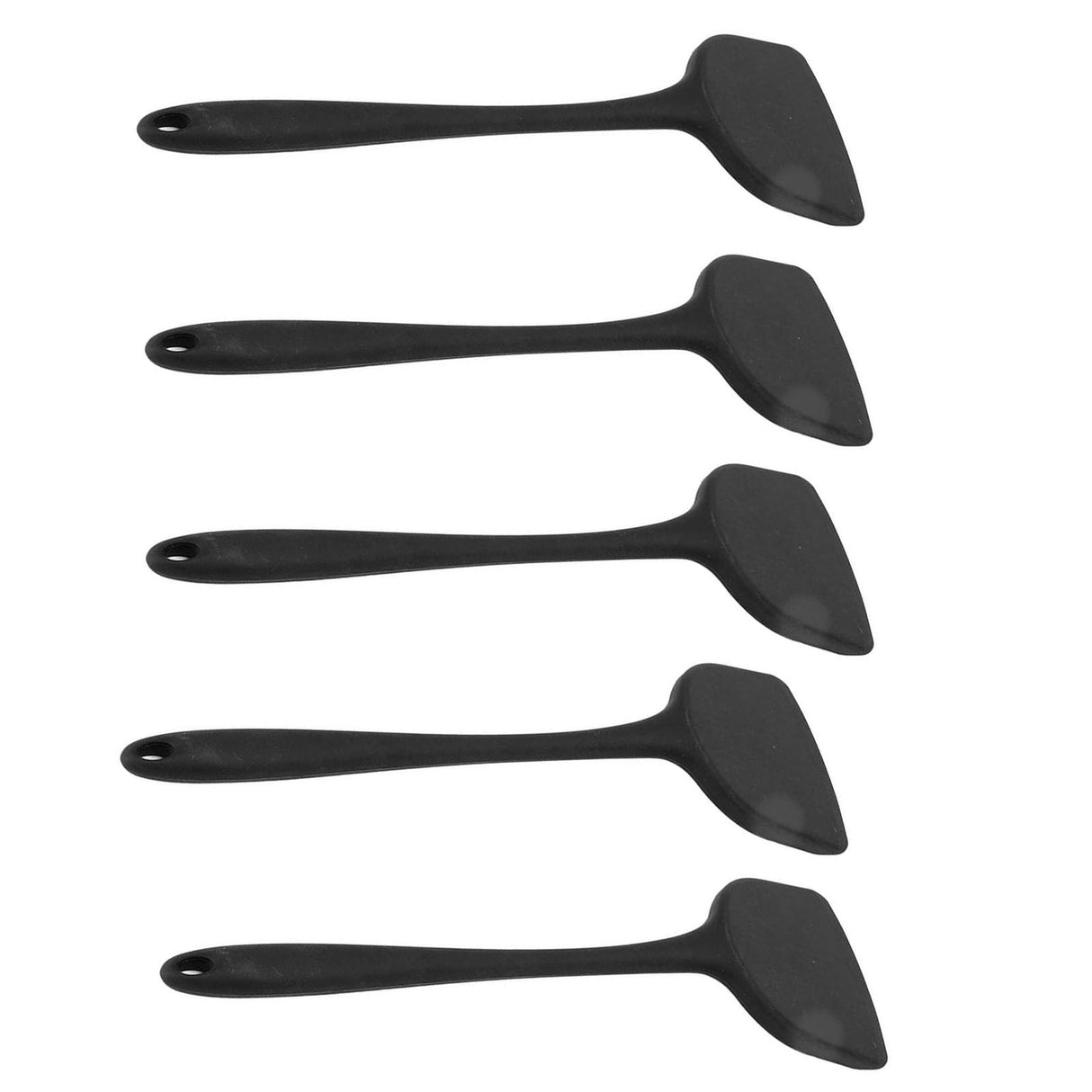 5Pcs Cooking Spatula with Hanging Hole Ergonomic Prevent Scalding Chinese Silicone Spatula for Kitchen Black