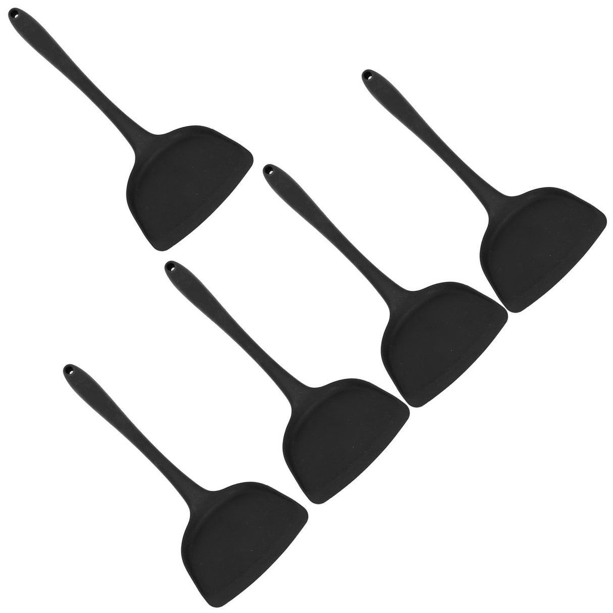 5Pcs Cooking Spatula with Hanging Hole Ergonomic Prevent Scalding Chinese Silicone Spatula for Kitchen Black