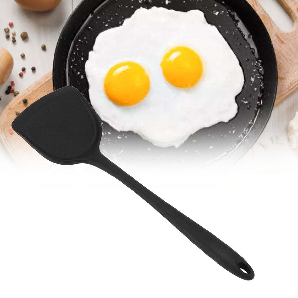 5Pcs Cooking Spatula with Hanging Hole Ergonomic Prevent Scalding Chinese Silicone Spatula for Kitchen Black
