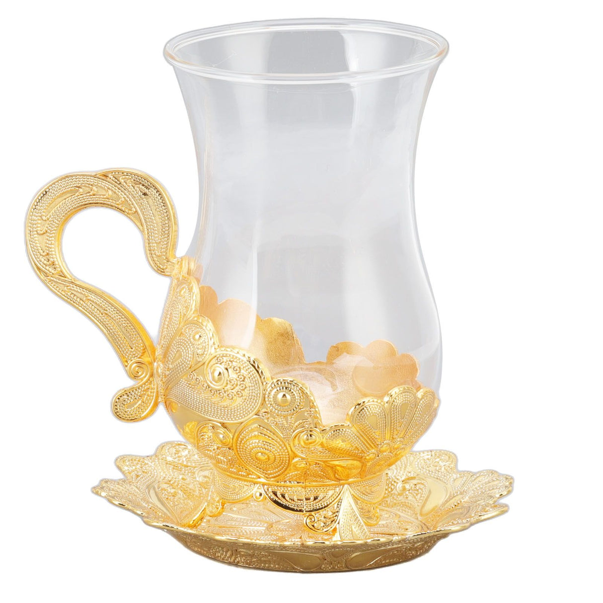 Gold Coffee Cups European Beautifully Carved Coffee Cup Elegant Retro Zinc Alloy Teacup with Saucer for Bar Tea Table