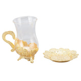 Gold Coffee Cups European Beautifully Carved Coffee Cup Elegant Retro Zinc Alloy Teacup with Saucer for Bar Tea Table