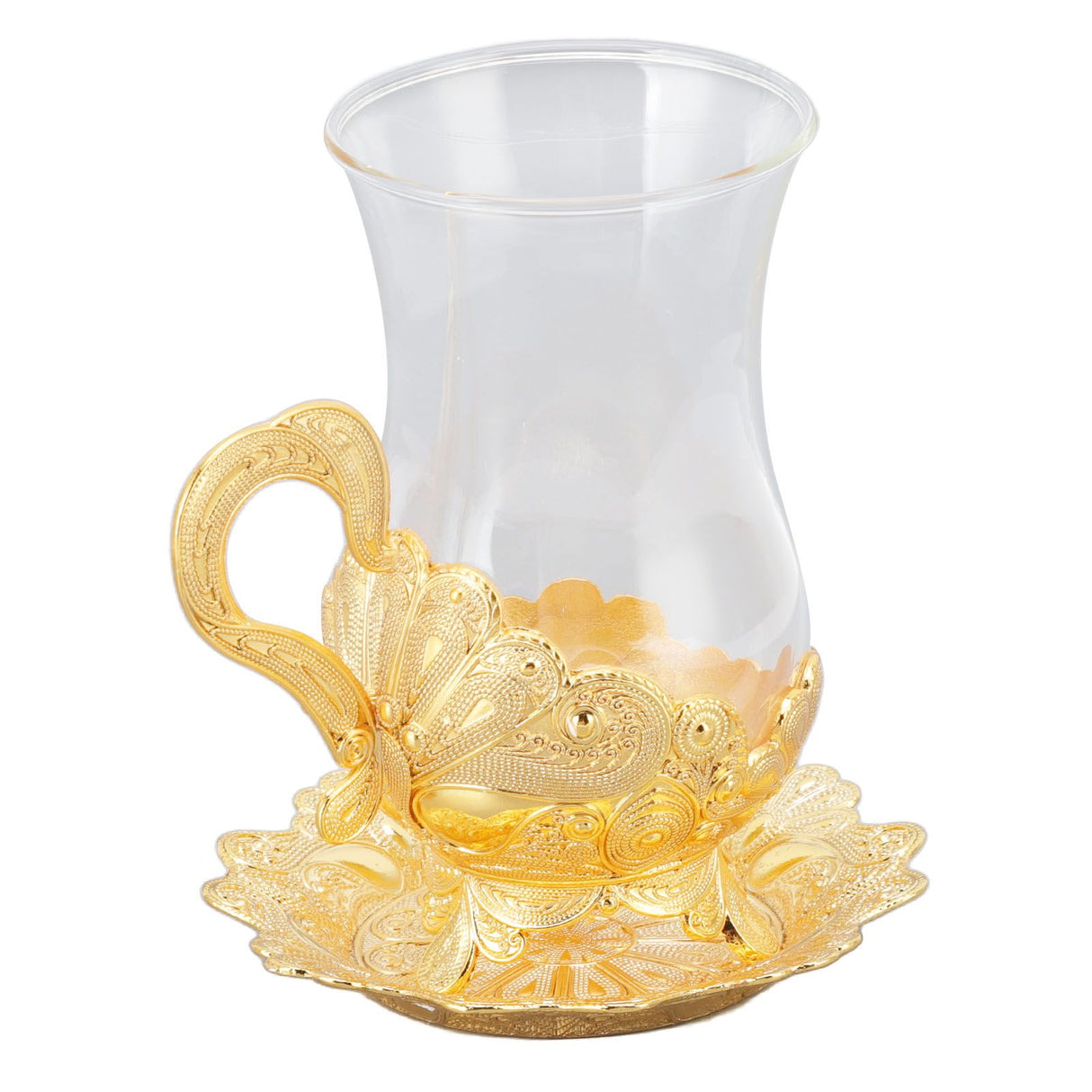 Gold Coffee Cups European Beautifully Carved Coffee Cup Elegant Retro Zinc Alloy Teacup with Saucer for Bar Tea Table