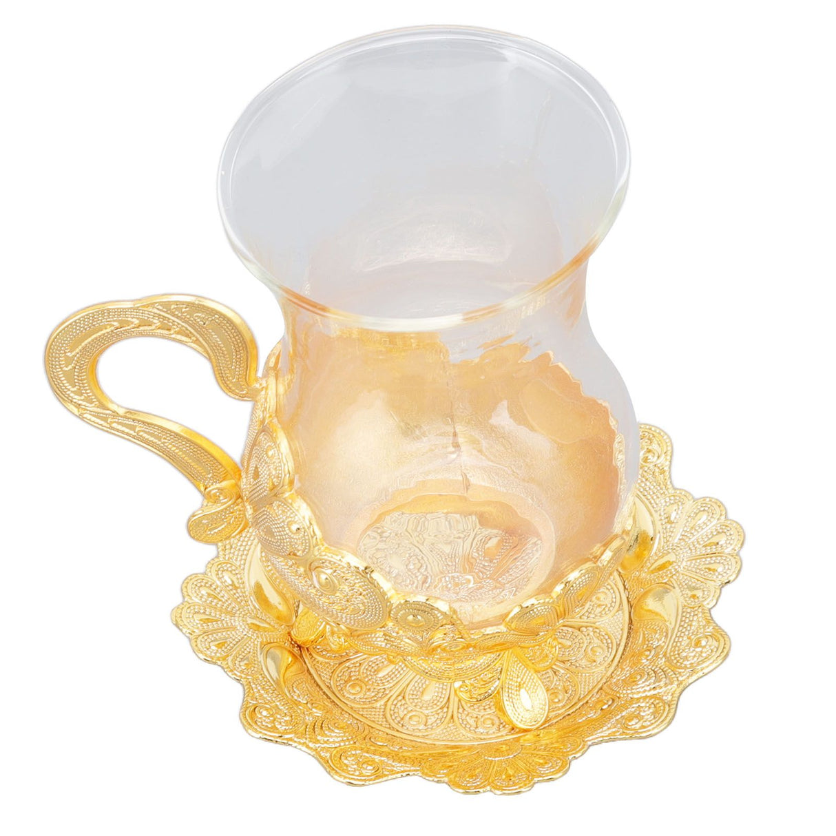 Gold Coffee Cups European Beautifully Carved Coffee Cup Elegant Retro Zinc Alloy Teacup with Saucer for Bar Tea Table