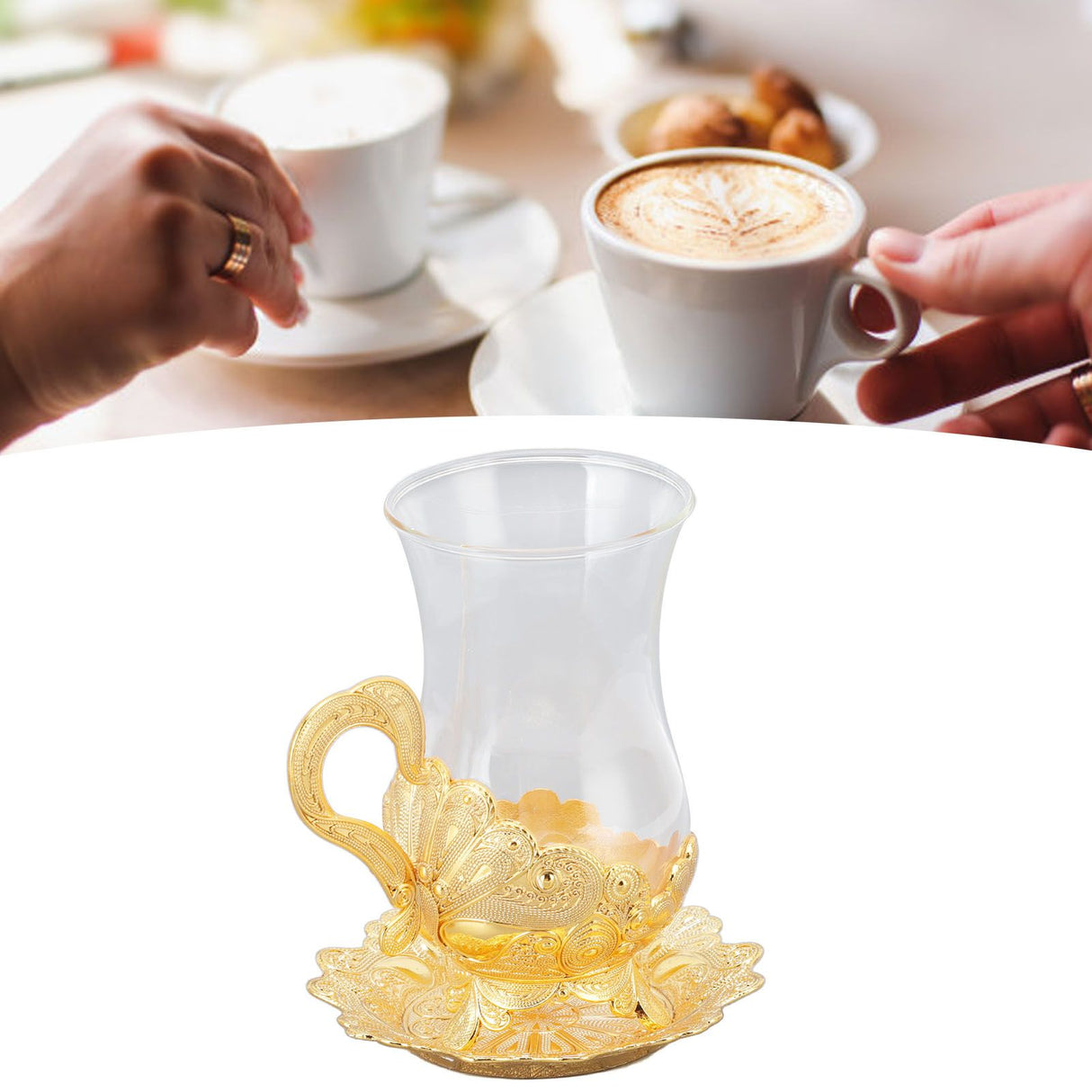 Gold Coffee Cups European Beautifully Carved Coffee Cup Elegant Retro Zinc Alloy Teacup with Saucer for Bar Tea Table