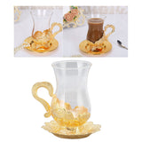 Gold Coffee Cups European Beautifully Carved Coffee Cup Elegant Retro Zinc Alloy Teacup with Saucer for Bar Tea Table