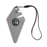 2PCS 6 in 1 Outdoor Knife Sharpener with Compass Survival Whistle Fish Hook Grinding Polishing Portable Gray