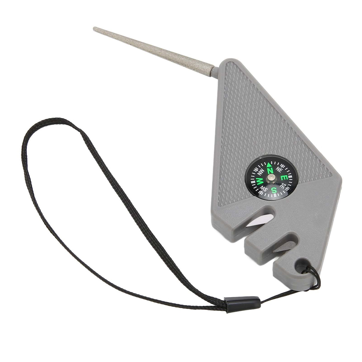 2PCS 6 in 1 Outdoor Knife Sharpener with Compass Survival Whistle Fish Hook Grinding Polishing Portable Gray