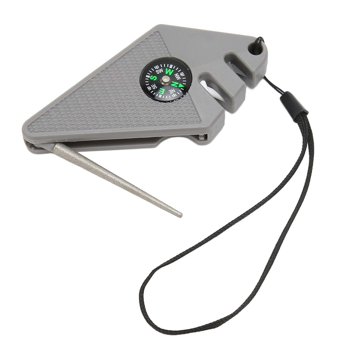 2PCS 6 in 1 Outdoor Knife Sharpener with Compass Survival Whistle Fish Hook Grinding Polishing Portable Gray