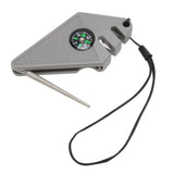2PCS 6 in 1 Outdoor Knife Sharpener with Compass Survival Whistle Fish Hook Grinding Polishing Portable Gray