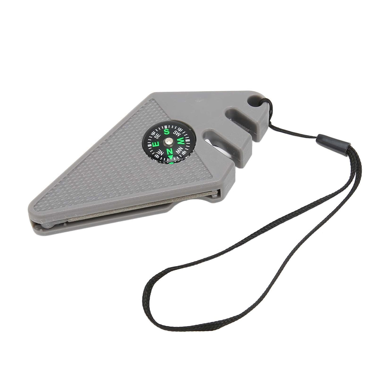 2PCS 6 in 1 Outdoor Knife Sharpener with Compass Survival Whistle Fish Hook Grinding Polishing Portable Gray
