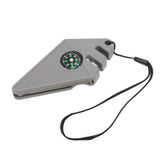 2PCS 6 in 1 Outdoor Knife Sharpener with Compass Survival Whistle Fish Hook Grinding Polishing Portable Gray