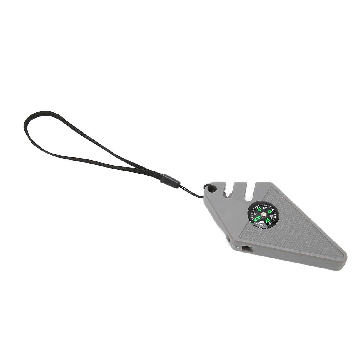 2PCS 6 in 1 Outdoor Knife Sharpener with Compass Survival Whistle Fish Hook Grinding Polishing Portable Gray