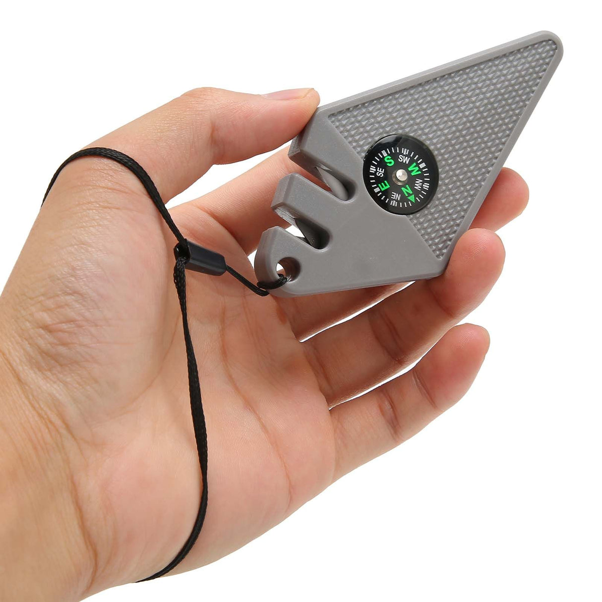 2PCS 6 in 1 Outdoor Knife Sharpener with Compass Survival Whistle Fish Hook Grinding Polishing Portable Gray