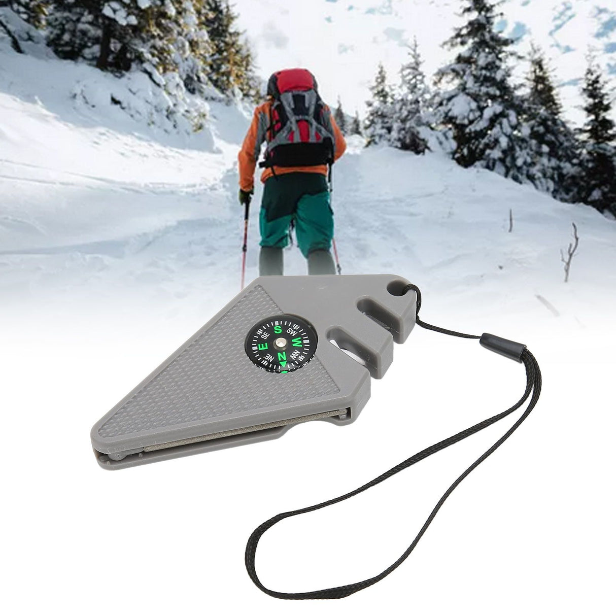 2PCS 6 in 1 Outdoor Knife Sharpener with Compass Survival Whistle Fish Hook Grinding Polishing Portable Gray