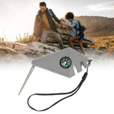 2PCS 6 in 1 Outdoor Knife Sharpener with Compass Survival Whistle Fish Hook Grinding Polishing Portable Gray