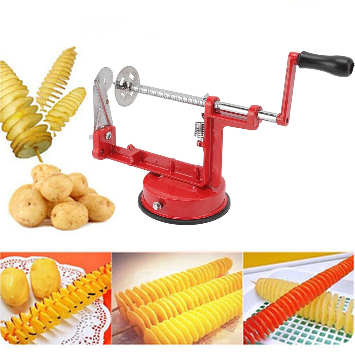 Potato Spiral Cutter Multifunctional Manual Rotating Stainless Steel Blade Rust Resistant Red Twisted Spiral Potato Peeler