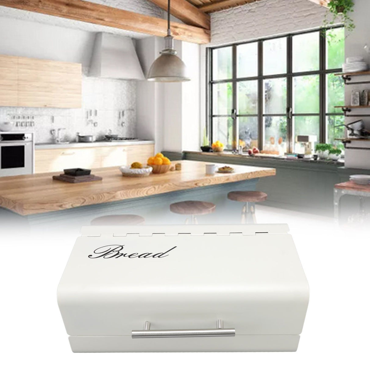 Bread Bin Large Capacity Save Countertop Space Bread Storage Container with Clamshell Door for Home Kitchen Office White