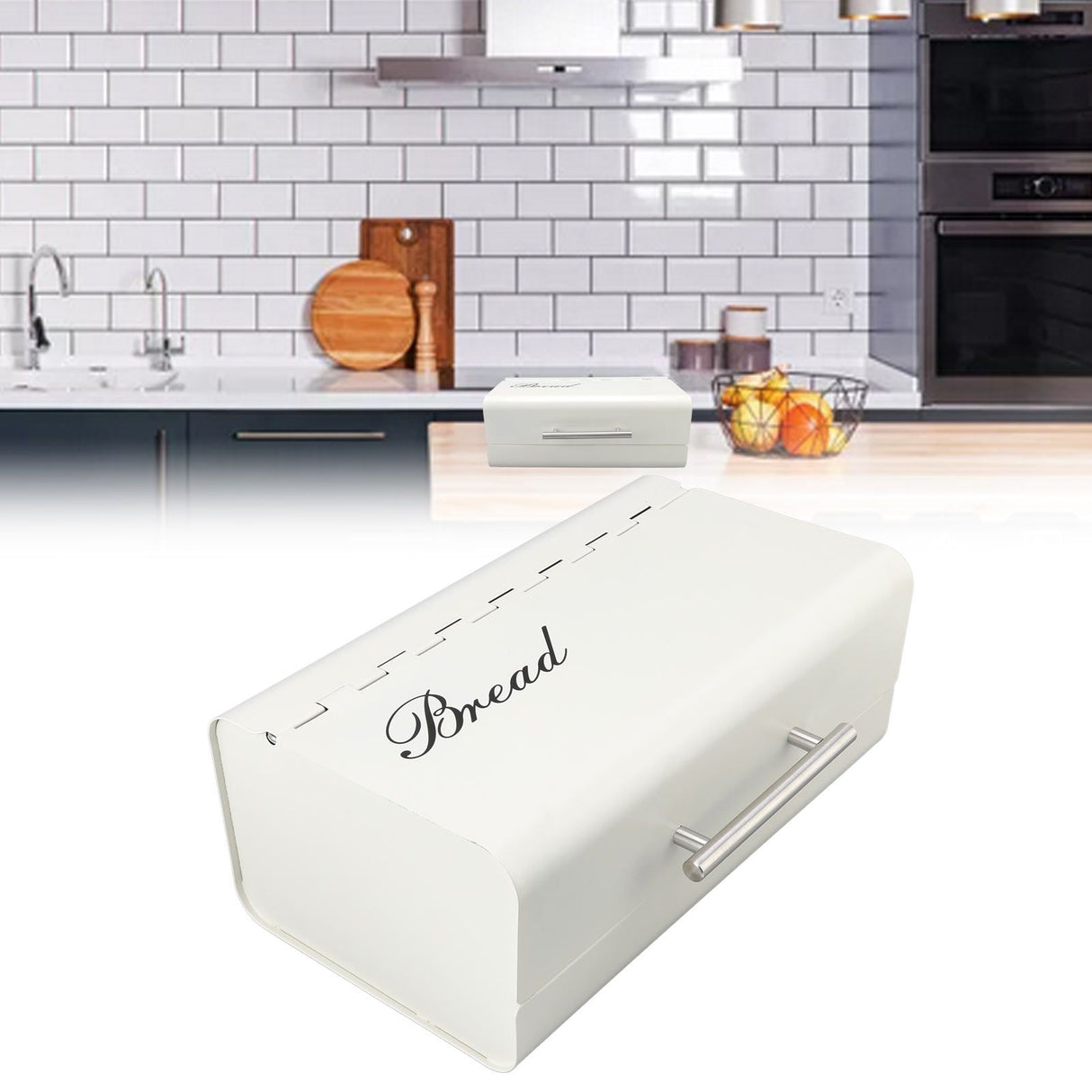 Bread Bin Large Capacity Save Countertop Space Bread Storage Container with Clamshell Door for Home Kitchen Office White