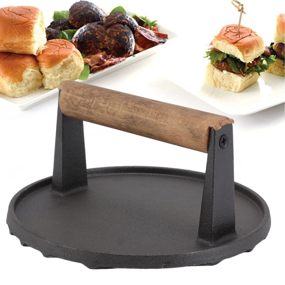 Cast Iron Grill Press Round Heavy Duty 3 Lbs Prevent Scalding Burger Press with Handle for Kitchen