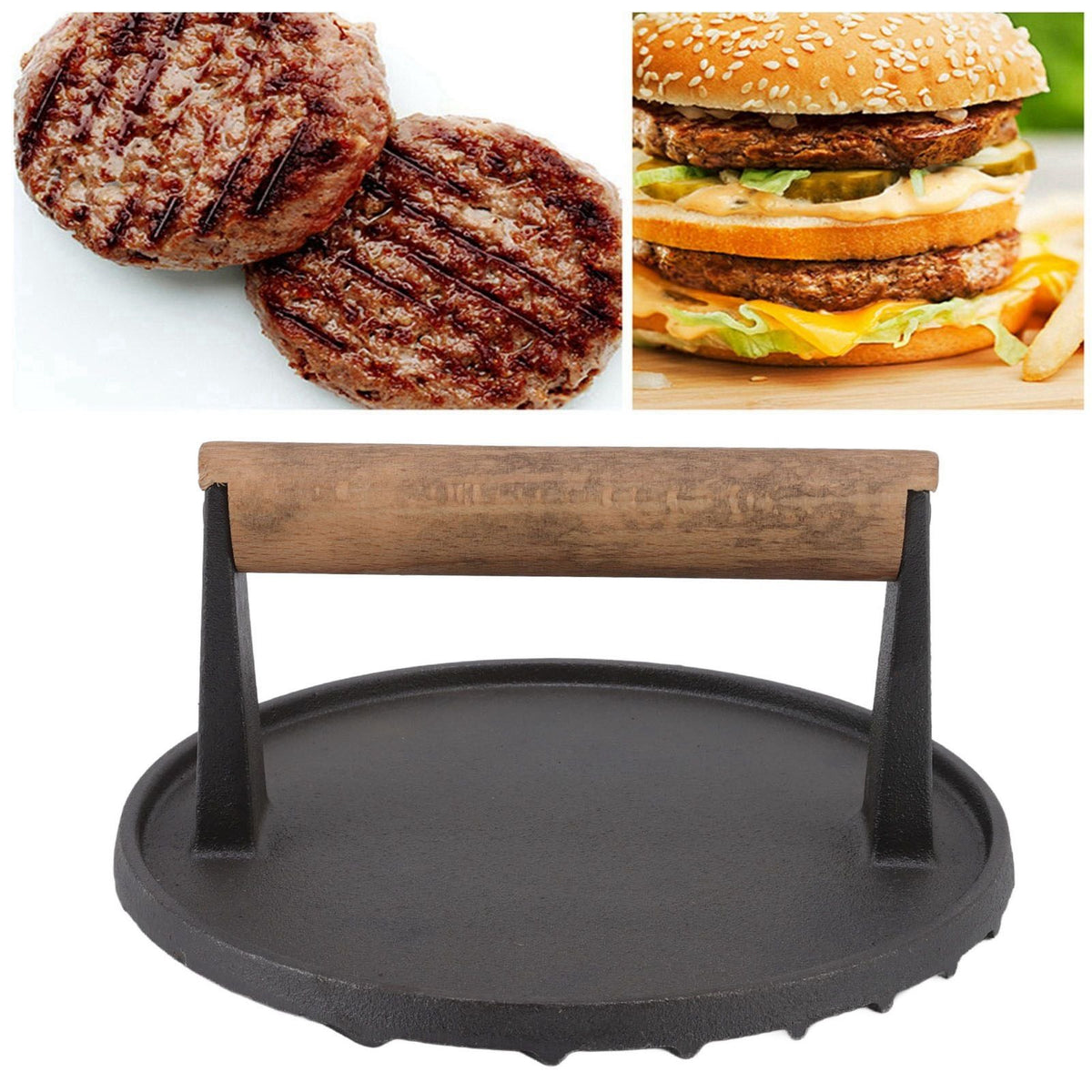 Cast Iron Grill Press Round Heavy Duty 3 Lbs Prevent Scalding Burger Press with Handle for Kitchen