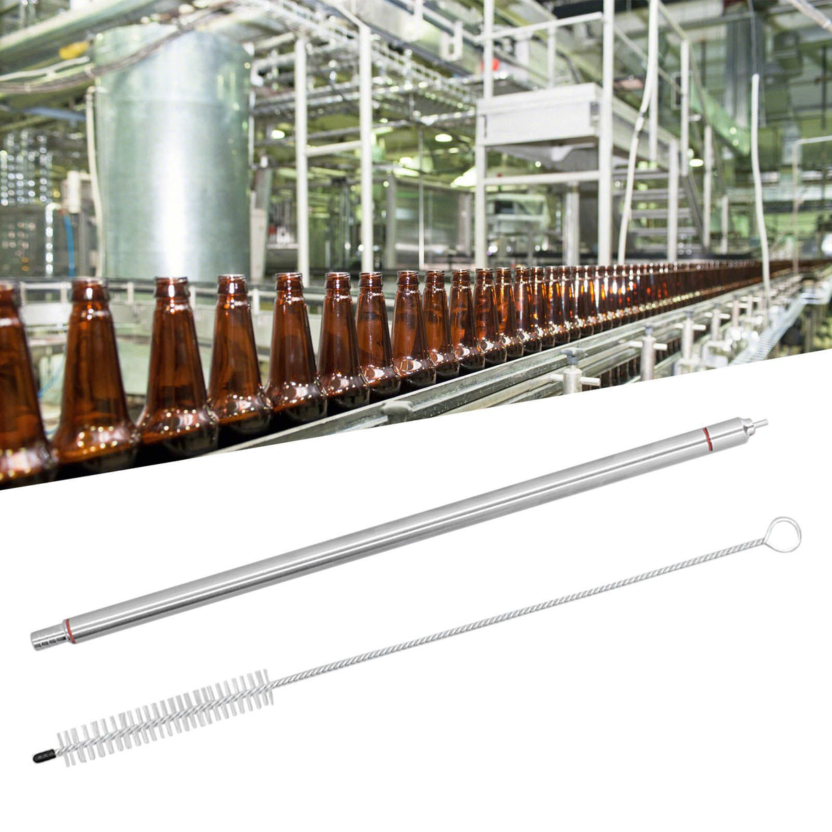 Beer Bottle Filler Set 304 Stainless Steel Spring Loaded Bottle Filler with Cleaning Brush for Home Brewing