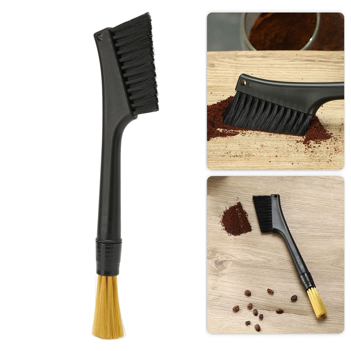 Coffee Brush Both Ends Removable Bottom Hanging Hole Design Round Handle Soft Elongated Brush Cleaner for Cafe