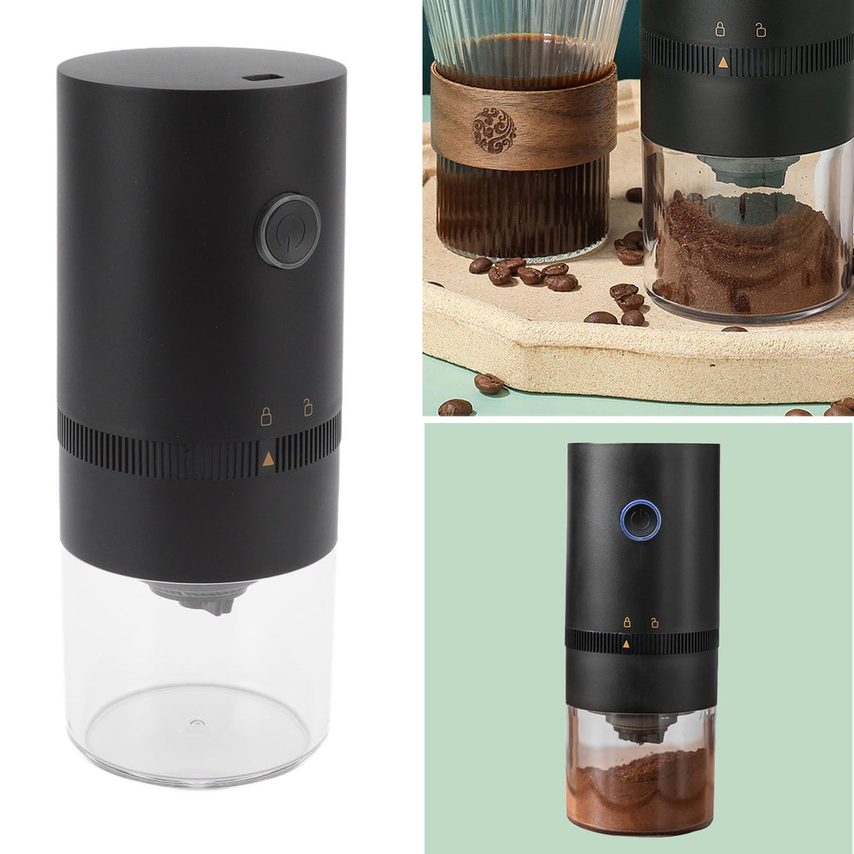 Electric Coffee Grinder USB Charging Black Simple Operation Coffee Bean Grinder for Home Camping Travel 3.7V 13W