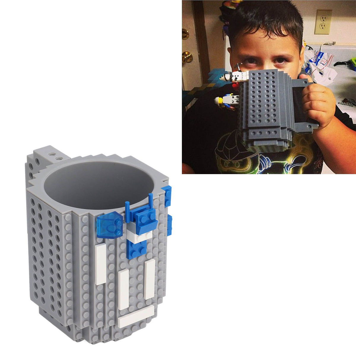 400ml Building Blocks Cups Build On Brick Coffee Mug DIY Novelty Building Blocks Cup for Kids Adults Birthday Gray