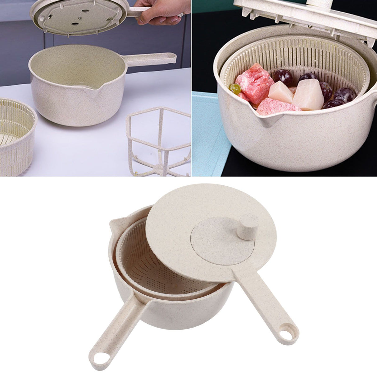 Small Salad Spinner BPA Free Multipurpose Vegetable Washer with Handle and Drain Basket for Home Kitchen