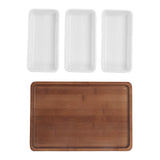 Snack Serving Tray Coffee Ceramic Segmented Long Strip Dishes Set with Bamboo Pallets for Cookies Nuts Bread Dessert