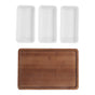 Snack Serving Tray Coffee Ceramic Segmented Long Strip Dishes Set with Bamboo Pallets for Cookies Nuts Bread Dessert