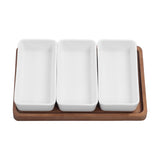 Snack Serving Tray Coffee Ceramic Segmented Long Strip Dishes Set with Bamboo Pallets for Cookies Nuts Bread Dessert