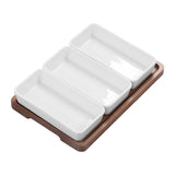 Snack Serving Tray Coffee Ceramic Segmented Long Strip Dishes Set with Bamboo Pallets for Cookies Nuts Bread Dessert - Side View
