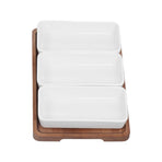 Snack Serving Tray Coffee Ceramic Segmented Long Strip Dishes Set with Bamboo Pallets for Cookies Nuts Bread Dessert
