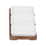 Snack Serving Tray Coffee Ceramic Segmented Long Strip Dishes Set with Bamboo Pallets for Cookies Nuts Bread Dessert - 45-Degree Angle