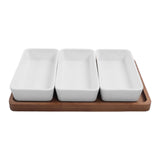 Snack Serving Tray Coffee Ceramic Segmented Long Strip Dishes Set with Bamboo Pallets for Cookies Nuts Bread Dessert
