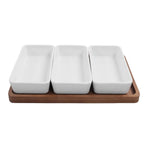Snack Serving Tray Coffee Ceramic Segmented Long Strip Dishes Set with Bamboo Pallets for Cookies Nuts Bread Dessert