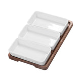 Snack Serving Tray Coffee Ceramic Segmented Long Strip Dishes Set with Bamboo Pallets for Cookies Nuts Bread Dessert - Extra Image