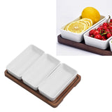 Snack Serving Tray Coffee Ceramic Segmented Long Strip Dishes Set with Bamboo Pallets for Cookies Nuts Bread Dessert